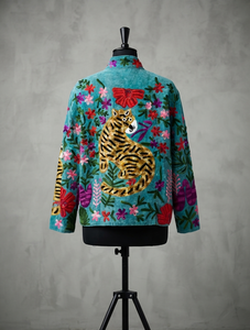 Veste Courte en Velours Brodé Tigre Style Bohème pour Femme, Manteau Ouvert sur le Devant, Hiver Ethnique Vintage, Vêtement d'extérieur, Fabrication OEM Personnalisée en Gros - Product Image 2