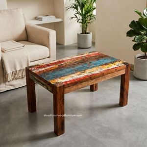 Durable Wood <b>Rustic</b> <b>Coffee</b> <b>Table</b> Knockdown Handcrafted Minimalist Vintage Industrial Living Room Furniture Reclaimed Boat Wood - Product Image 2