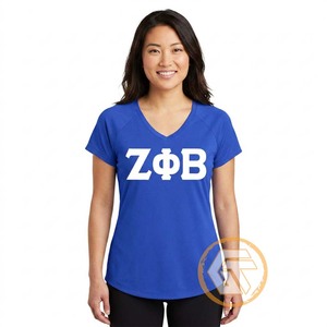 T-shirts décontractés pour femmes Zeta Phi Beta, col en V, manches courtes, motif uni, brodés, 100 % coton respirant, vente en gros - Product Image 3