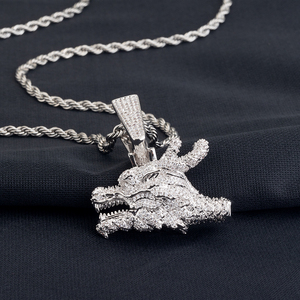Collier Pendentif Dragon en Argent 925 et Moissanite pour Homme, Style Hip Hop Gothique, Bijou Léger et Imposant, Dragon Chinois Sertie de Pierres - Product Image 3