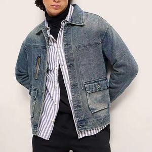 <b>men</b> <b>utility</b> denim <b>jacket</b> featuring button closure and washed denim Low MOQ Wholesale - Product Image 4