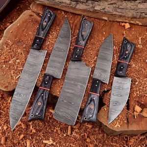 Ensemble de couteaux en acier Damas faits à la main, 67 couches, 5 pièces, manche en bois, lame polie, tranchante, ambidextre, 6-7,9 pouces, couteaux de cuisine pour chef - Product Image 6