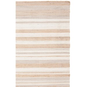 Modern Striped Jute Area Rug Rectangle Flat Weave Eco Friendly Living Room Rug Thin Pile Beige White Pattern - Product Image 6