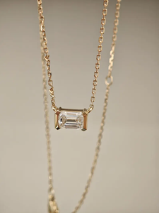 Collier pendentif en diamant de culture de laboratoire taille émeraude en or 14K/18K, collier solitaire minimaliste en diamant pour femme, bijoux fins - Product Image 4