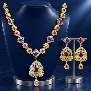 Wholesale Gold Plated Ruby CZ Necklace Earrings Maang <b>Tikka</b> Set Pakistani Bridal Jewelry Bulk Order - Product Image 6