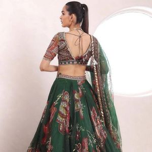 Premium Star Georgette Lehenga Choli Set 4 Meter <b>Flared</b> Digital Print <b>Sequins</b> Work with Can Can Canvas Dupatta - Product Image 2