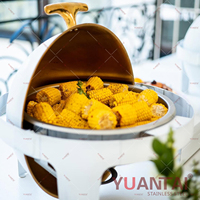 Matériel de restauration : Réchaud de buffet rond en acier inoxydable doré 6L avec couvercle roulant, chauffe-plats