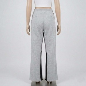 Pantalones Deportivos Grises de Pierna Ancha para Mujer, con Cintura Ajustable con Cordón y Raya Lateral, Corte Holgado Informal, Tejidos, Estilo Otoñal - Product Image 2