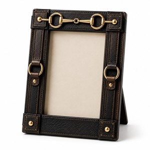 Stylish <b>Black</b> And Brown Equestrian Inspired Photo <b>Frame</b> With Decorative Horse Tack Details And Gold Metal Accents Elegant Design - Product Image 3