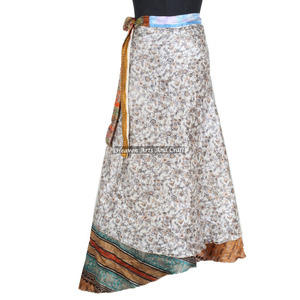 New Long Layered Sari Silk <b>Wrap</b> <b>Skirts</b> Women Wear Vintage Silk Sari Long Length <b>Wrap</b> <b>Around</b> <b>Skirt</b> 2 Layer Reversible Cover up - Product Image 4
