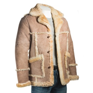 Veste mi-longue en cuir pour homme avec col en fourrure de mouton, manteau trench décontracté en cuir véritable, veste longue en cuir tendance pour l'hiver - Product Image 5
