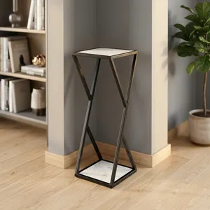 Minimalist Geometric Marble <b>Planter</b> Stand With Metal Frame For Living Room Indoor Furniture Decoration Durable - Product Image 4