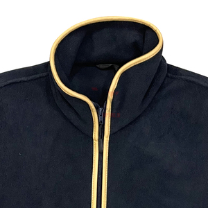 Chaleco de lana azul para hombre con cuello alto, cremallera, ribete dorado, logotipo bordado personalizado, chaleco informal de otoño - Product Image 4