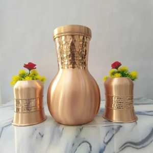 Hammered Copper Pitcher with Lid and 6 Tumblers Eco Friendly Rustic <b>Drinkware</b> Set for Water Juice Use - Product Image 5