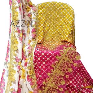 Parte superior e inferior bordadas con estampado de algodón puro con Dupatta bordada de Pure Mal - Product Image 6