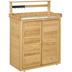 Banco da Lavoro per Giardinaggio in Legno con Ganci per Tavolo, 3 Ripiani e 2 Porte Magnetiche per lo Stoccaggio - Product Image 1