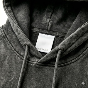 High Quality Acid Wash Zipper-Up Winter Hoodie Men's Vintage Distressed Cotton Pullover Oversized <b>Waterproof</b> Drop Shoulder - Product Image 3