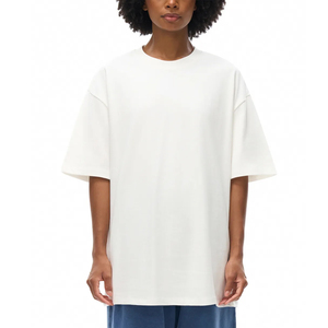 Casual Short Sleeve Loose Oversized <b>Blank</b> T-Shirt Women with Front Logo Position 100% Organic Canvas Fabric <b>Weight</b> 260g - Product Image 1
