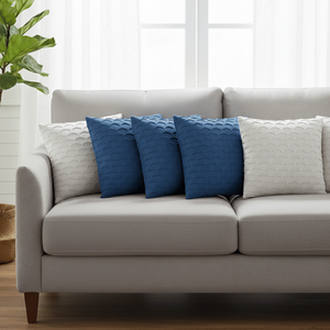 SOGA Ensemble de 6 housses de coussin décoratives bleu marine et blanc pur de 45 cm, motif vague festonnée, pour canapé ou chambre à coucher - Product Image 3