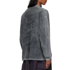 Oversized Men's Long Sleeve <b>Cat</b> Print <b>T</b>-Shirt O-Neck Street Style Cotton Jersey Washed Fit - Product Image 3
