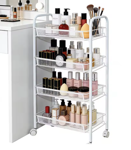 OEM/ODM Vietnam 4-tier metal <b>rolling</b> storage cart, space-saving <b>rack</b> for organizing household items in kitchen & bathroom - Product Image 2