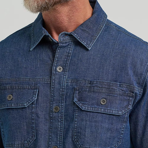 Camisa de Mezclilla Casual de Estilo Occidental para Hombre, con Bolsillos, Transpirable, Antiarrugas, Mangas Largas, Cuello Alto Vaquero, Invierno, 100% Algodón - Product Image 2