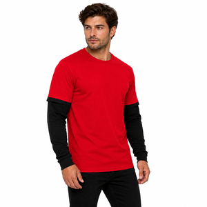 Camiseta de Manga Larga para Hombre de Alta Calidad, Estilo Moderno, Efecto de Dos Piezas, Camiseta Estética con Capas - Product Image 3
