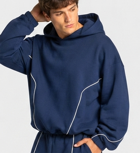 <b>Dark</b> <b>Blue</b> Men's Contrastline Hoodie's Custom Logo Casual Oversized Men's Sweatshirts Premium Fleece Men's Pullover Hoodie's - Product Image 3