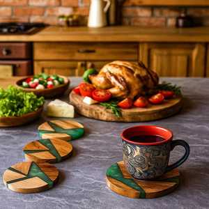Natural Acacia Wood Epoxy Resin Coaster Set Eco-Friendly Handmade Beverage Coasters for Coffee Cups & Glasses - Product Image 4