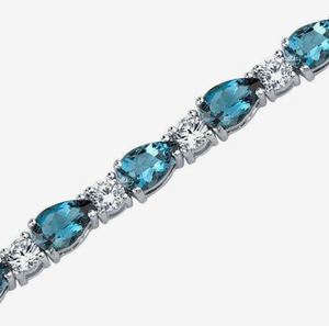 สร้อยข้อมือเทนนิสทรงหยดน้ำลอนดอนบลูโทแพซ เงินสเตอร์ลิง รูปทรงลูกแพร์ 13 กะรัต หรูหราสง่างาม พร้อมใบรับรองอัญมณี สำหรับงานแต่งงาน - Product Image 3