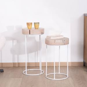 Vandana Crystal Volume <b>Set</b> of 2 round whitewashed <b>side</b> <b>tables</b> in wood and metal Nervure - Product Image 3