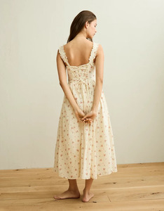 Women's Pure Cotton Floral Midi <b>Dress</b> <b>Elastic</b> Waist Breathable ODM Trendy Casual A-Line Knee-Length Size XS Club Occasion - Product Image 2