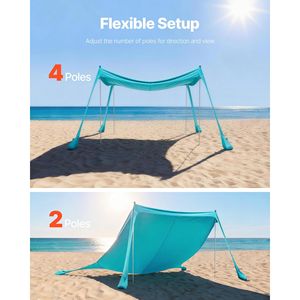 Tenda da Spiaggia UPF50+ con Protezione Solare, Altezza 6,6 Piedi, con Sacchi di Sabbia per Stabilità, Pali 10 x 10 Piedi, Gazebo da Spiaggia Facile da Montare - Product Image 6