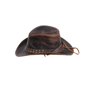 Chapeau de cowboy vintage en cuir vieilli, style western, avec bande cloutée, large bord, unisexe, chapeau de brousse Outback pour hommes et femmes, usage quotidien - Product Image 2