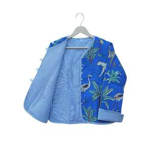 Veste en tricot matelassée à imprimé numérique indien, faite à la main, motif floral pour femmes, réversible, coton écologique, vêtement décontracté, cadeau - Product Image 4