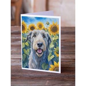 Whimsical Irish Wolfhound in Sunflowers A7 <b>Greeting</b> <b>Card</b> Pack 8 Blank <b>Note</b> <b>Cards</b> with Envelopes 5x7 Size - Product Image 2