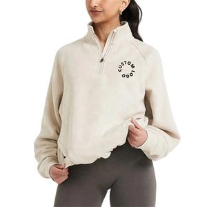 Wholesale Custom Logo Adjustable Hem Cord Half <b>Zip</b> Pullover Classic Essentials Lounge Oversized Women's <b>1</b>/<b>2</b> <b>Zip</b> <b>Sweatshirt</b> - Product Image 1