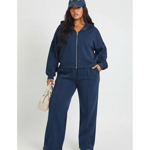 Custom Oversized Joggers Set Women <b>Zip</b> <b>Up</b> <b>Tops</b> Hoodie Terry Heavy Cotton Tracksuits Blank Streetwear Sweatpants and Jacket - Product Image 4
