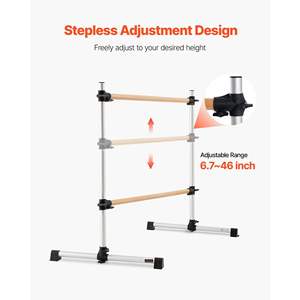 Barre de danse autoportante portable en bois massif de hêtre de 1,80 m avec cordes de tension pour Pilates et équipement de gym à domicile - Product Image 4
