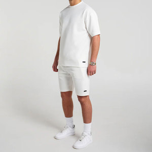 Ensemble deux pièces en coton blanc pour homme, t-shirt et short décontractés en tricot respirant, ensemble short et t-shirt pour homme - Product Image 1