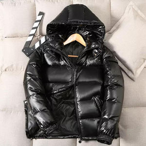 Veste d'hiver courte à capuche pour homme, noire, brillante, matelassée, épaisse, chaude, légère, en duvet, veste de mode pour l'extérieur - Product Image 5