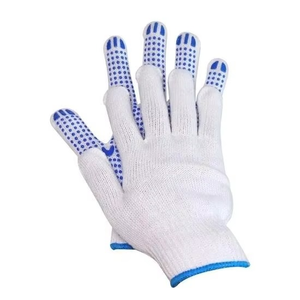 Guantes de trabajo de algodón blancos con palma punteada en azul para uso diario, estilo liso, duraderos, hasta la muñeca, para primavera y otoño - Product Image 3