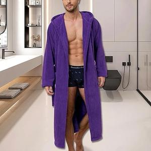 Albornoces de Terciopelo con Capucha para Hombre y Mujer, Albornoz de Forro Polar Coral, Albornoz de Algodón para Dormir, Albornoz de Hotel con Capucha - Product Image 3