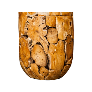 Table basse cylindrique artisanale, motif de grain de bois unique, ARTERRA, mobilier d'intérieur intemporel de qualité supérieure, racine de teck rustique, durabilité - Product Image 2