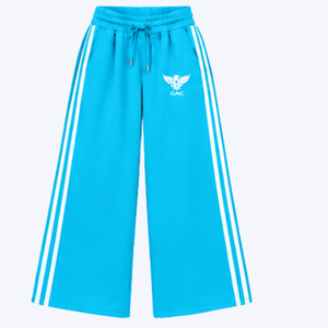 Pantalones Deportivos Anchos Color Cian para Mujer con Rayas Laterales Blancas, Cintura Alta con Cordón Ajustable, Bolsillos, Corte Holgado - Product Image 4