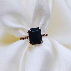 <b>Black</b> <b>Onyx</b> Ring Emerald Cut Statement Ring 925 Sterling Silver 14K Rose Gold Plated <b>Black</b> Stone Ring - Product Image 4