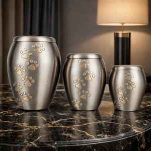 ชุดโกศเผาศพคุณภาพส่งออก รุ่นทันสมัย จำนวน 3 ชิ้น |   โกศทองเหลืองทรงกระบอกทำมือ ขนาด 10 นิ้ว 8 นิ้ว 6 นิ้ว - Product Image 1