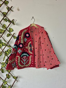 Handmade Pink <b>Velvet</b> Suzani Embroidered <b>Jacket</b> with Floral Pattern Full Sleeve Stand Collar Bohemian <b>Women's</b> Spring Outerwear - Product Image 5