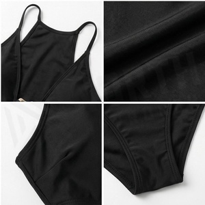North Approach Women's Black One-Piece Swimsuit Deep V Neck Hollow Out Bandeau Style High Waist Stretch Swimwear - Product Image 4