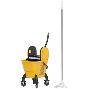 Secchio per Mop con Strizzatore in Plastica PP da 27,5 Qt su Ruote per Pulizia Pavimenti, Capacità 30L con Manico e Mop Giallo - Product Image 1
